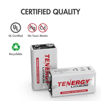 Tenergy 9V 1200mAh Lithium Primary (LiMnO2) Battery - Snap Connectors