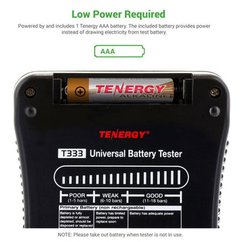 Tenergy T-333 Universal Battery Tester Checker for more than 12 Types of Batteries (01117)