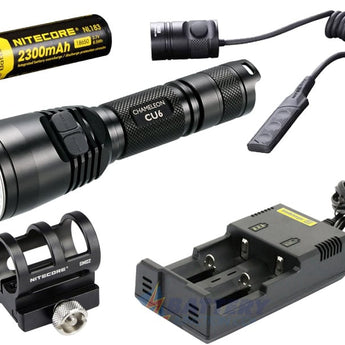 Nitecore Chameleon CU6 UV Ultraviolet LED Flashlight Night Hunting Kit with GM02 Weapon Mount, RSW1 Remote Switch, 18650 Battery and Charger - Fits Picatinny Railed Guns - 440 Lumens
