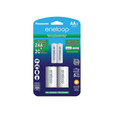 Panasonic Eneloop K-KJS2MCA-2BA AA 2000mAh 1.2V Low Self Discharge Nickel Metal Hydride (NiMH) Button Top Batteries with C Cell Spacers - 2 Pack Retail Card