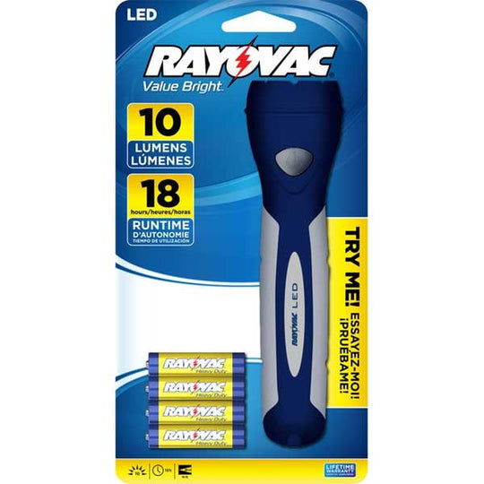 Rayovac Value Bright 4AAA LED Gel Grip Flashlight - 10 Lumens - Uses 4 x AAA - Includes Batteries