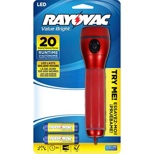 Rayovac Value Bright LED Gel Grip Flashlight - 5 Lumens - Includes 2 x AAs - Color May Vary (BRSGELI-BA)