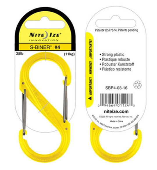 Nite Ize S-Biner SBP4-03-16 - Plastic Double-Gated Carabiner Clip - #4 - Yellow