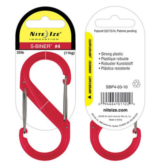 Nite Ize S-Biner SBP4-03-10 - Plastic Double-Gated Carabiner Clip - #4 - Red