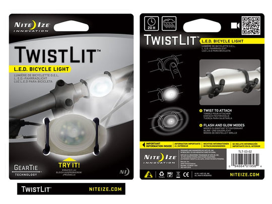Nite Ize TwistLit LED Bike Light with 2 x 7-inch Gear Tie Rubber Twist Tie - Includes 2 x CR2016s - White (TLT-03-02)