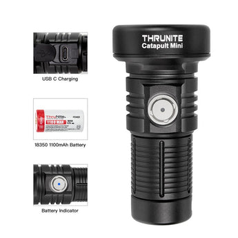 ThruNite Catapult Mini USB-C Rechargeable Flashlight - 680 Lumens - OSRAM KW.CSLNM1.TG - Includes 1 x 18350 - Black or Space Grey