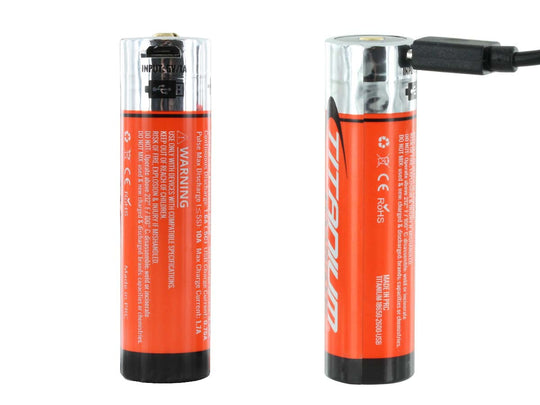 Titanium Innovations 18650 3400mAh 3.7V Lithium Ion (Li-Ion) Protected Button Top Battery with Micro USB Charging Port - 1pc Clam Shell