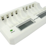 Titanium Innovations CH-8800 8-Bay Smart Fast Battery Charger with LCD Display - NiMH AA and AAAs - AC 100-240V + DC Adapters