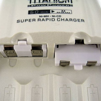 Titanium Innovations CH-TP 1-Hour 4-Bay Smart Ultra-Quick Battery Charger - NiMH, NiCd AA and AAAs - AC 100-240V + DC Adapters