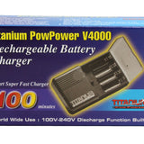Titanium Innovations V4000 4-Bay Ultra Fast Battery Charger - NiMH, NiCd AA and AAAs - AC 100-240V Adapter
