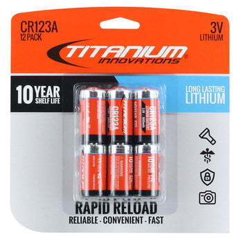 Titanium Innovations CR123A 1600mAh 3V 3A Lithium Primary (LiMnO2) Button Top Photo Battery - Bulk