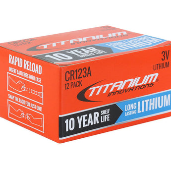 Titanium Innovations CR123A 1600mAh 3V 3A Lithium Primary (LiMnO2) Button Top Photo Battery - Bulk