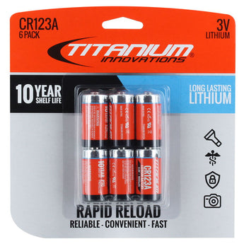 Titanium Innovations CR123A 1600mAh 3V 3A Lithium Primary (LiMnO2) Button Top Photo Battery - Bulk