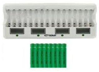 Titanium Innovations MD-1600L 16-Bay Smart Fast Battery Charger with LCD Display - NIMH AA and AAAs - AC 100-240V + DC Adapters