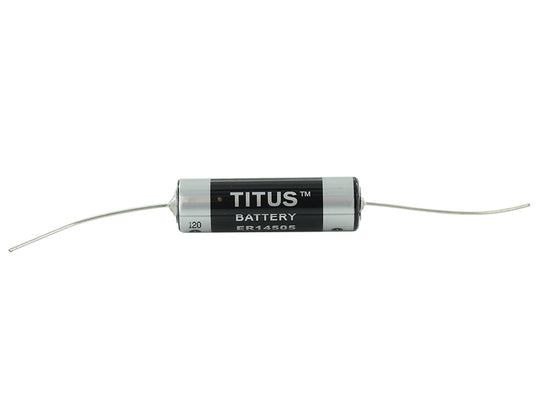 Titus ER14505M-AX AA 1800mAh 3.6V Lithium Thionyl Chloride (LiSOCl2) Spiral-Wound Button Top Battery with Axial Leads - Bulk