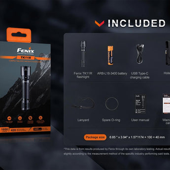 Fenix TK11R Rechargeable LED Flashlight - 1600 Lumens - Uses 1 x 18650 (Included) or 2 x CR123A