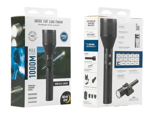 Nite Ize INOVA T4R Long Throw Rechargeable Tactical Flashlight - 1220 Lumens - Includes 1 x 5000mAh 21700 Li-ion Battery