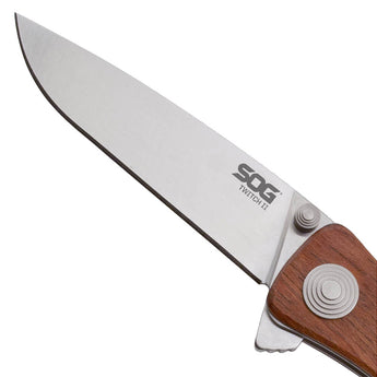 SOG Twitch II Folding Knife - 2.65 Inch Straight Edge, Drop Point, Satin - Wood Handle - Clam Packaging