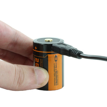 Fitorch UC20R 26350 2000mAh 3.7V Protected Lithium Ion (Li-ion) Button Top Battery with Built-In Micro USB Charge Port
