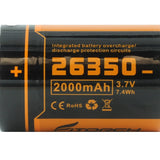 Fitorch UC20R 26350 2000mAh 3.7V Protected Lithium Ion (Li-ion) Button Top Battery with Built-In Micro USB Charge Port