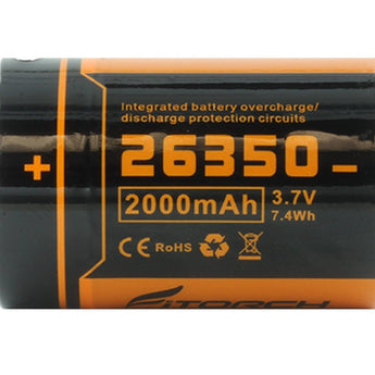 Fitorch UC20R 26350 2000mAh 3.7V Protected Lithium Ion (Li-ion) Button Top Battery with Built-In Micro USB Charge Port
