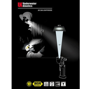 Underwater Kinetics 3AA Lighthouse Intrinsically Safe LED Flashlight - 228 Lumens - Single or Dual Beam - With or Without Magnet - Uses 3 x AA - Safety Yellow