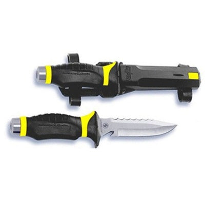 Underwater Kinetics 30081 Blue Tang HYDRALLOY Knife- 5in Double Edge Blade - Drop Point - Yellow - Sheath Included