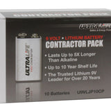 UltraLife U9VL-J-P-10CP 9V 1200mAh Lithium Primary (LiMnO2) Batteries - Snap Connectors - 10-Battery Contractor Pack