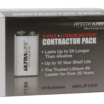 UltraLife U9VL-J-P-10CP 9V 1200mAh Lithium Primary (LiMnO2) Batteries - Snap Connectors - 10-Battery Contractor Pack