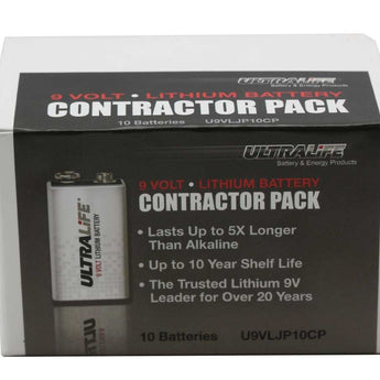 UltraLife U9VL-J-P-10CP 9V 1200mAh Lithium Primary (LiMnO2) Batteries - Snap Connectors - 10-Battery Contractor Pack