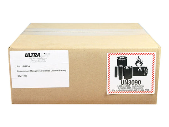 UltraLife UB123A CR123A 1650mAh 3V Lithium (LiMnO2) Button Top Photo Battery - Made in the USA - Box of 1200