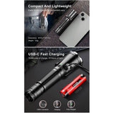 Klarus XT11GT Pro V2.0 USB-C Rechargeable Tactical LED Flashlight - Luminus SST-70 - 3300 Lumens - Uses 2 x CR123A or 1 x 18650 (Included) - Black or Wolf Grey