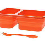 Ultimate Survival Technologies FlexWare Mess Kit 1.0 - Silicone - 2-Compartment Collapsible Food Tray with Fork/Spoon Lid Combo - Orange