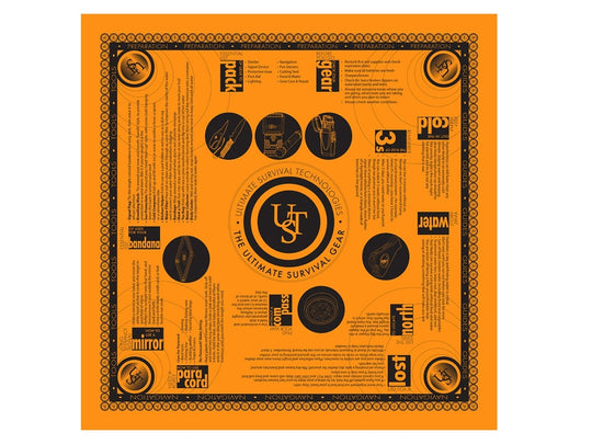 Ultimate Survival Technologies Survival Bandana with Survival Tips - 22 x 22-inch - High-Visibility Orange (20-PGR0001-08)