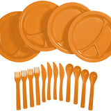 Ultimate Survival Technologies Picnic Set / Camping Dinner Set - Includes 4 x Plates, 4 x Forks, 4 x Knives and 4 x Spoons - Orange (20-02781)