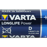Varta Long Life Power D 1.5V Alkaline Button Top Batteries - Retail Packaging, Sold Individually