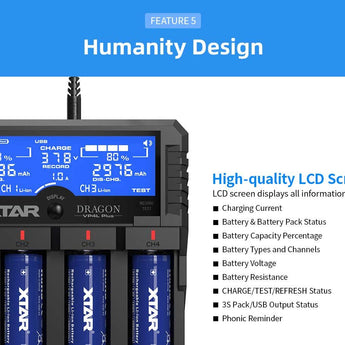 XTAR Dragon VP4L Plus 4 Slot Professional Battery Charger and Tester