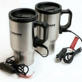 Wagan 2227-1 12V Ceramic Heated Travel Mugs - Pair - (Silver) in Color Box