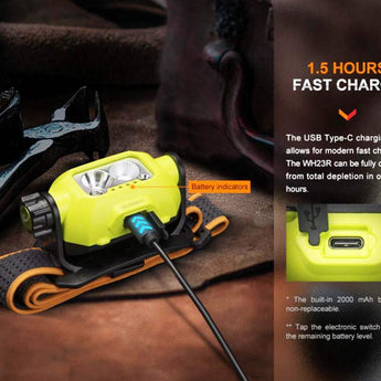 Fenix WH23R USB-C Rechargeable LED Headlamp - 600 Lumens - Uses Built-in 2000mAh Li-ion Battery Pack