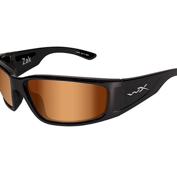 Wiley X Zak Active Sunglasses Rx Ready with High Velocity Protection - Gloss Black Frame with Polarized Blue Mirror (Green) Lenses (ACZAK07)