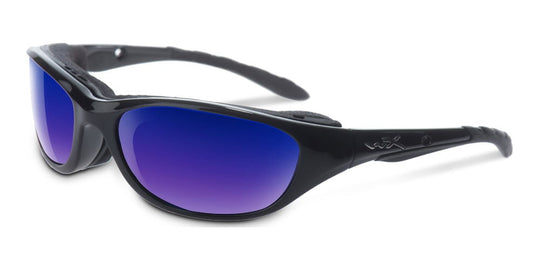 Wiley X AirRage Climate Control Sunglasses Rx Ready with High Velocity Protection - Gloss Black Frame with Polarized Blue Mirror (Green) Lenses (698)