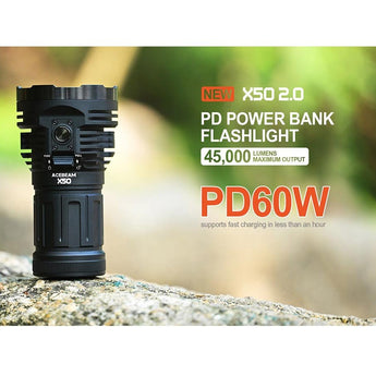 Acebeam X50 2.0 High Intensity USB-C Rechargeable Handheld Searchlight - 45000 Lumens - Uses Built-In 10.8V 4250mAh Li-ion Battery Pack - Cool or Neutral White LEDs