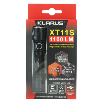 Klarus XT11S Rechargeable Flashlight - CREE XP-L HI V3 LED - 1100 Lumens - Uses 2 x CR123A or 1 x 18650 (Included)
