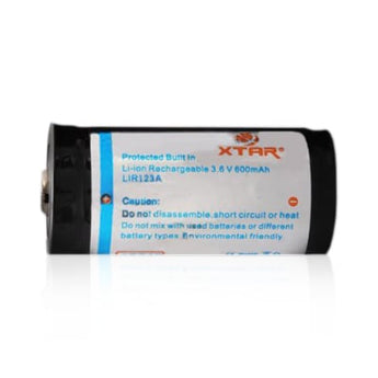 XTAR RCR123A / 16340 600mAh 3.6V Protected Lithium Ion (Li-ion) Button Top Battery - Boxed (XTAR-16340-600MAH)