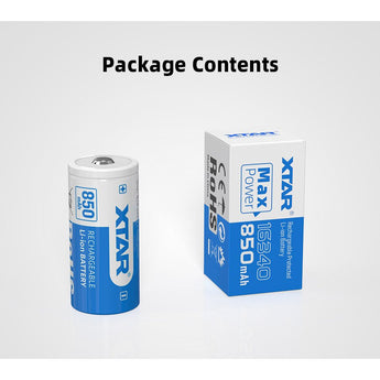 XTAR RCR123A / 16340 850mAh 3.6V Protected Lithium Ion (Li-ion) Button Top Battery - Boxed