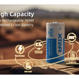 XTAR RCR123A / 16340 850mAh 3.6V Protected Lithium Ion (Li-ion) Button Top Battery - Boxed