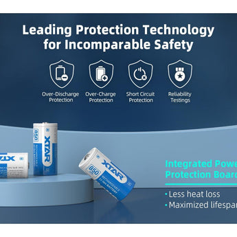 XTAR RCR123A / 16340 850mAh 3.6V Protected Lithium Ion (Li-ion) Button Top Battery - Boxed