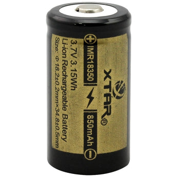Xtar IMR 18350 850mAh 3.7V Protected High-Drain 4.25A Lithium Manganese (LiMn2O4) Button Top Battery - Boxed