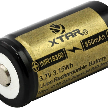 Xtar IMR 18350 850mAh 3.7V Protected High-Drain 4.25A Lithium Manganese (LiMn2O4) Button Top Battery - Boxed