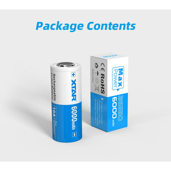 XTAR 26650 6000mAh 3.6V 10A Protected Lithium Ion (Li-ion) Button Top Battery - Boxed